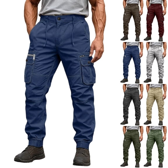 lcziwo Hiking Pants Men Golf Solid Color Jogger Pants Holiday Camping Casual Pants Multiple Pockets Outdoor Apparel Green 32