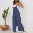 thumbnail image 5 of Mrat One-Piece Jumpsuits Trendy Women Casual Sold Color Shoulder Button Suspender Jumpsuits Wide Pocket Leg Pant Overalls for Women Casual Summer S-107 Navy XXL, 5 of 6
