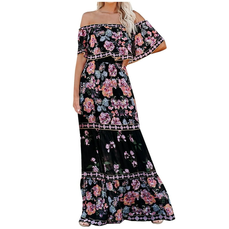 AXXD 70s Dress For Women,Pleated Casual Strapless Bandeau Elasticity For  Women Printing Tube Tops Off Shoulder Valentines Day Dress - Walmart.com