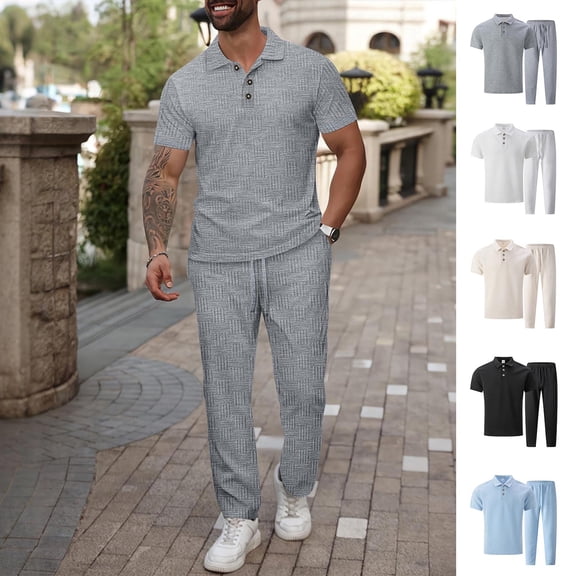 Afuyipoi Men Workout Sets, Breathable Short Sleeve Quick-Dry Gym Suit for Men Gray L