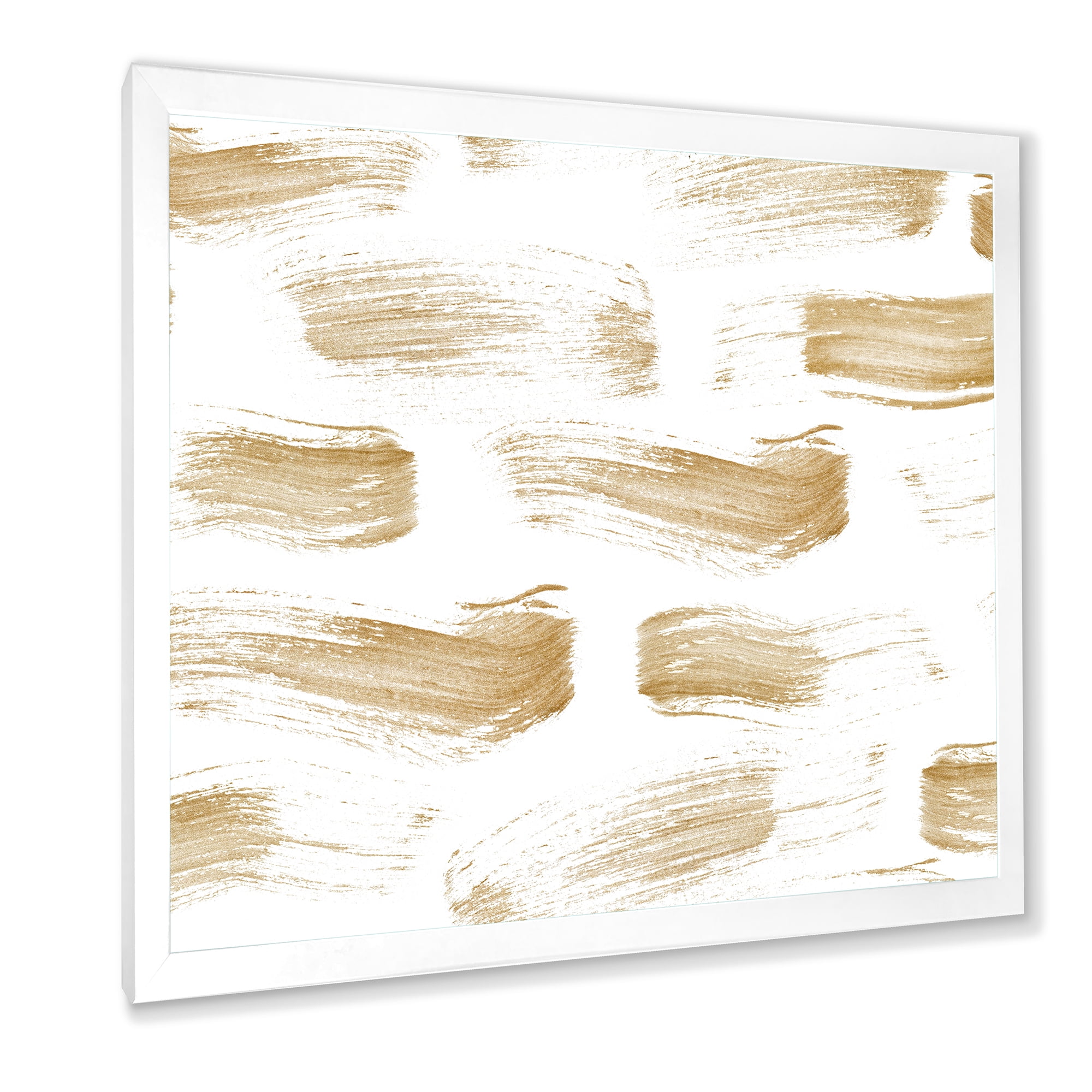 Designart 'Golden Abstract Brush Strokes' Modern Framed Art Print