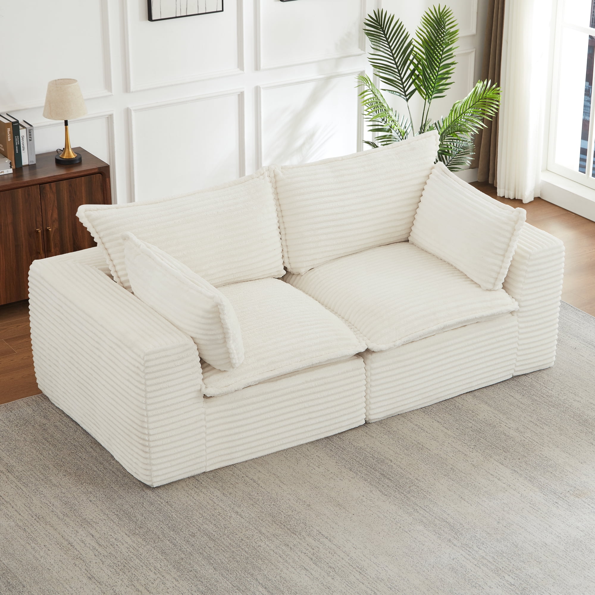Jopath Cloud Loveseat Sofa Couches,Modern 2-Seater Boneless Sofa Couches,Fluffy Group Sofas for Living Room Bedroom,White