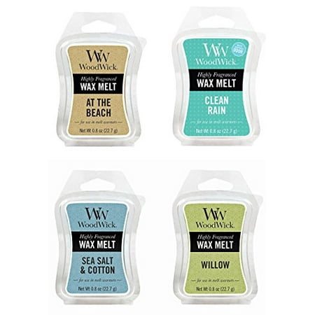 Beach Living Mini FRESH Bundle - 4 Items: At The Beach, Clean Rain, Sea Salt & Cotton, and Willow WoodWick .8oz Mini Wax Melts ()