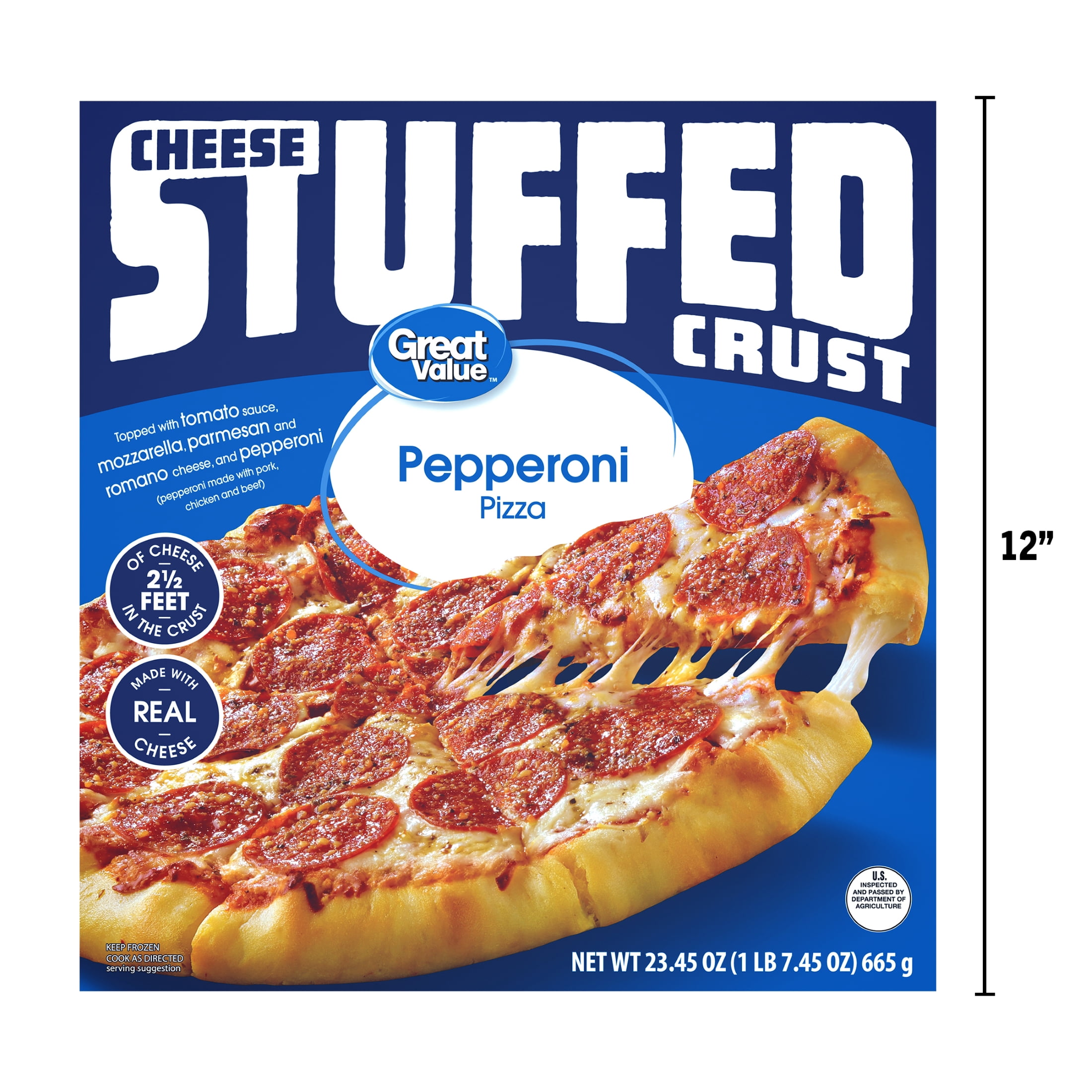 Great Value Stuffed Crust Pepperoni Pizza, Tomato Basil Garlic Sauce, 23.45 oz (Frozen)