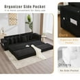 thumbnail image 6 of 110.75" Modular L-Shaped Cloud Sofa, Black Corduroy Fabric Sectional Couch for Living Room, with Movable Ottoman, Cup Holders & Side Pocket, Includes 8 Throw Pillows, Unfolds into Bed, 6 of 9
