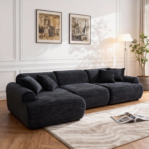 105'' Modular Sectional Sofa Couch ,Boneless couch, Compressed couch, Detachable and washable, replaceable sofa cover, Modern Woven-Textured Upholstery, Convertible L-Shaped Design for Liv