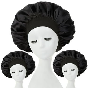 AOWOO 3 Pcs Silk Hair Bonnet with Wide Elastic Band, Sleepling Hair Wrap Cover, Satin Night Sleep Cap for Curly Long Hair Shower Bonnet