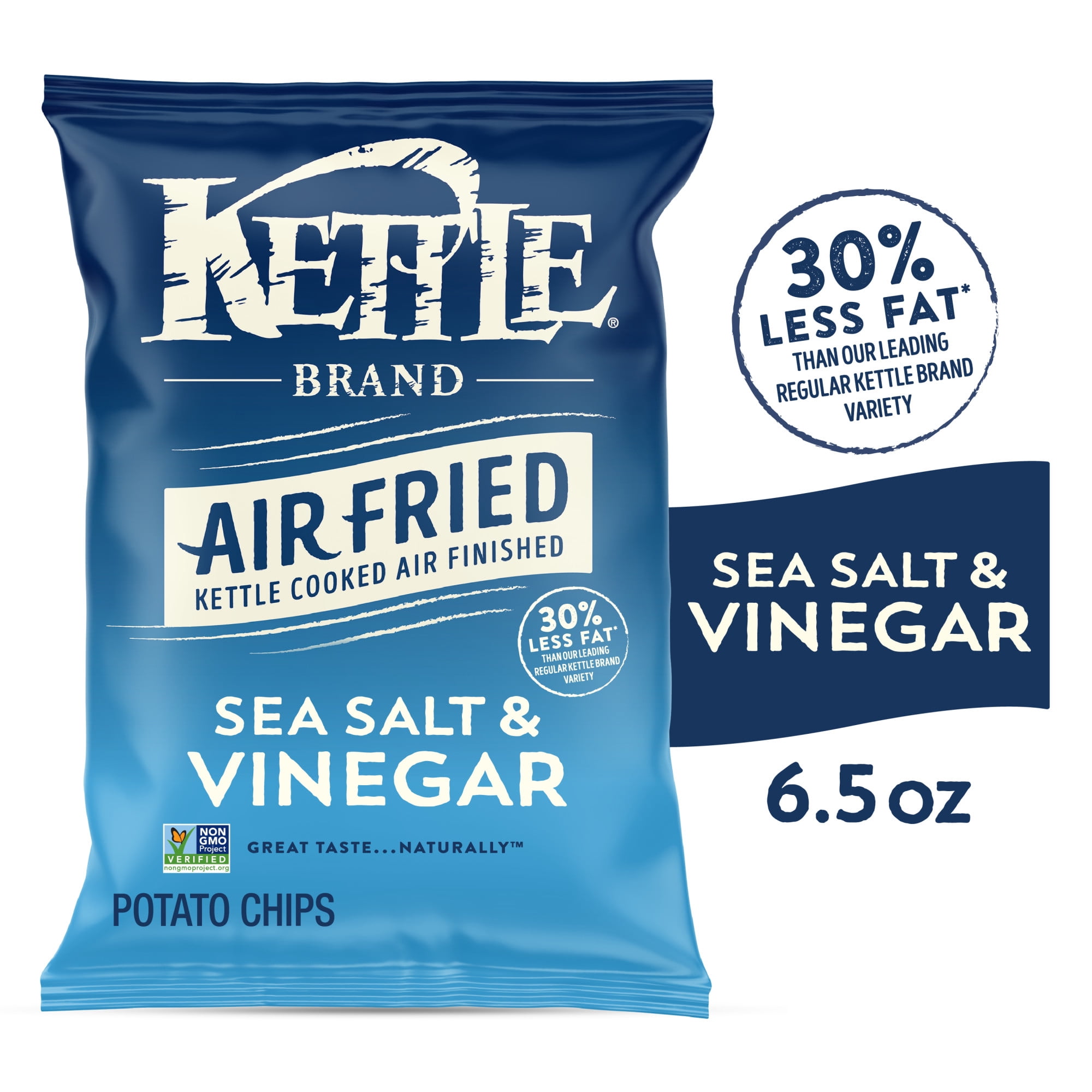 (3 pack) Kettle Brand Potato Chips, Air Fried Sea Salt & Vinegar Kettle Chips, 6.5 oz Bag