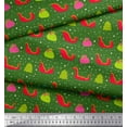 thumbnail image 2 of Soimoi Green Poly Georgette Fabric Santa Bag,Tree & Sleigh Christmas Fabric Prints By Yard 52 Inch Wide, 2 of 3