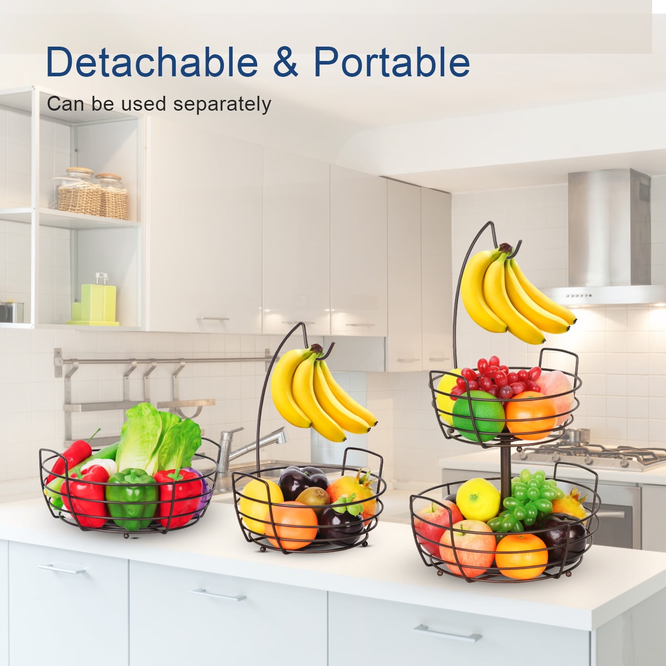 Fuleadture 2-Tier Countertop Fruit Baskets,Fruit Bowl With Banana Holder in Home for countertop
