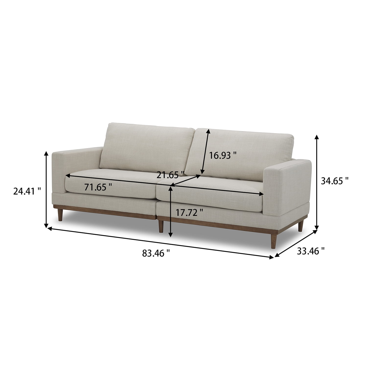Better Homes & Gardens Springwood Wood Frame 83.46" Couch, Cream Linen, Light Honey Woodbase Finish