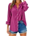 thumbnail image 5 of Nfurl Womens Plus Size Button Down Shirts Dressy Casual Long Sleeve Shirt Lightweight Solid Color V Neck Tops for Work Office Going Out Top Hot Pink L, 5 of 7