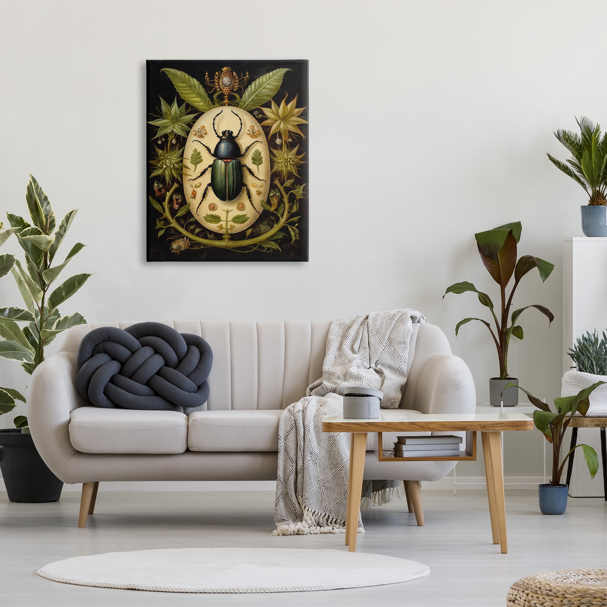 Stupell Industries Vintage Beetle & Botanicals Animals & Insects Painting Gallery Wrapped Canvas Art Print Wall Art, 30 x 40