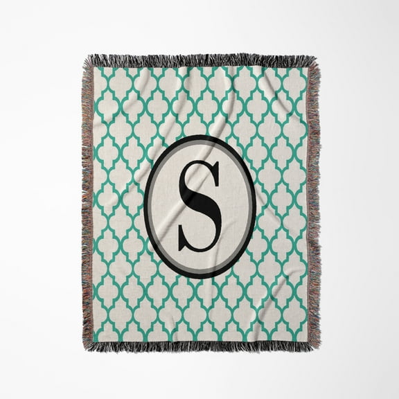 Mint Green Pattern Monogram Initial S, Woven Blanket