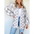 thumbnail image 2 of SUNSIOM Cardigan à Carreaux pour Femmes Manches Longues Ouvert devant Décontracté Mode Urbaine pour Automne Hiver, 2 of 6