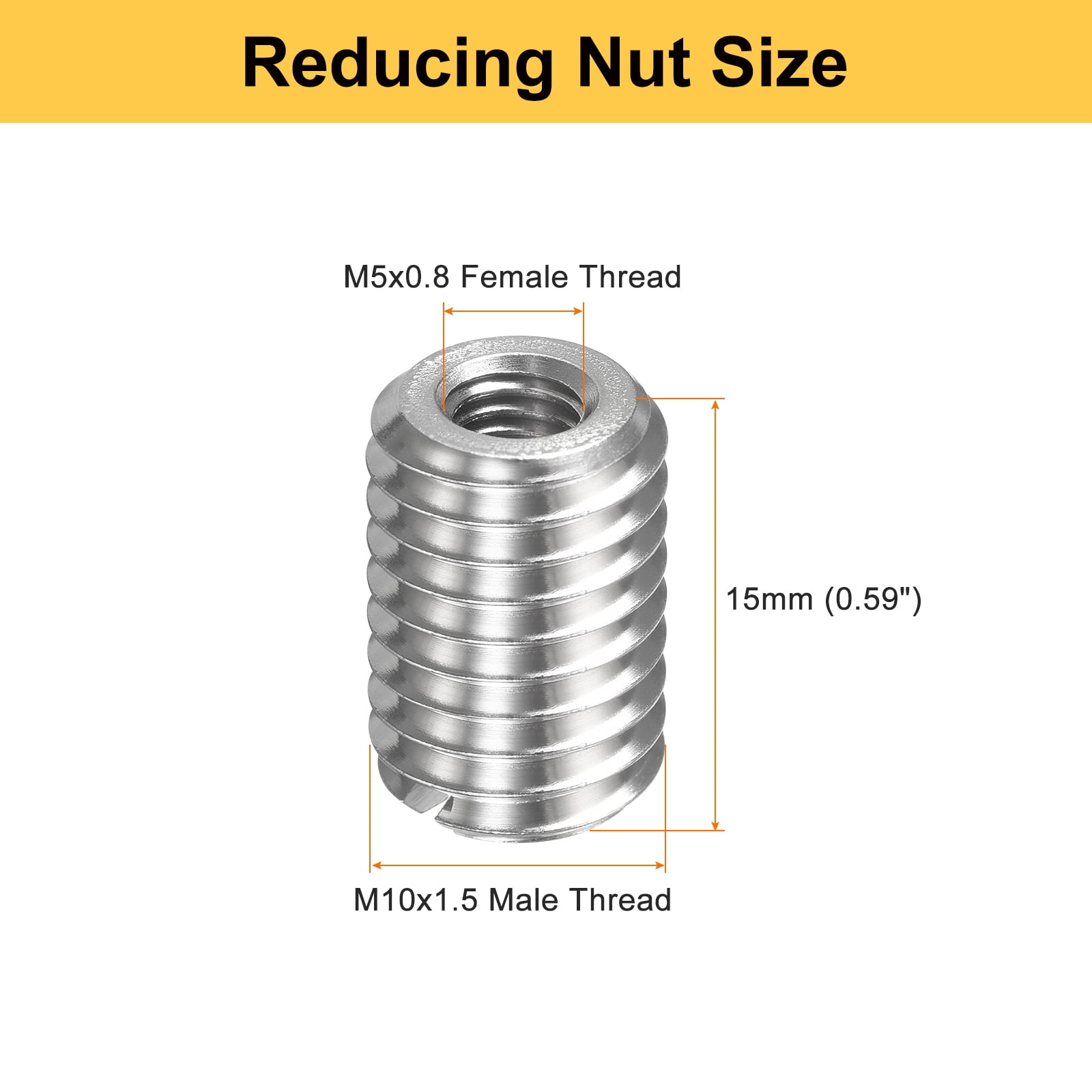 Uxcell 40pcs Thread Repair Inserts M10 x 1.5 Male to M5 x 0.8 Female Thread 15mm Long Stainless Steel Reducing Nuts Metric Self Tapping Sleeves