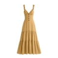 thumbnail image 4 of Women's Summer Casual Open‑Back Dress Solid Color Deep V‑Neck Spaghetti Strap Button‑Front Flowy Long Dress Yellow XL(XL), 4 of 5
