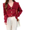 thumbnail image 5 of Cárdigan de punto con cuello de muñeca retro japonés para mujer, nuevo diseño de otoño, chaqueta de suéter de color sólido con estilo de fragancia pequeña de nicho, 5 of 5