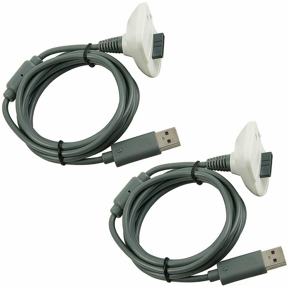 2 Pack of White USB Charging Cables Cords for Xbox 360 Wireless Game