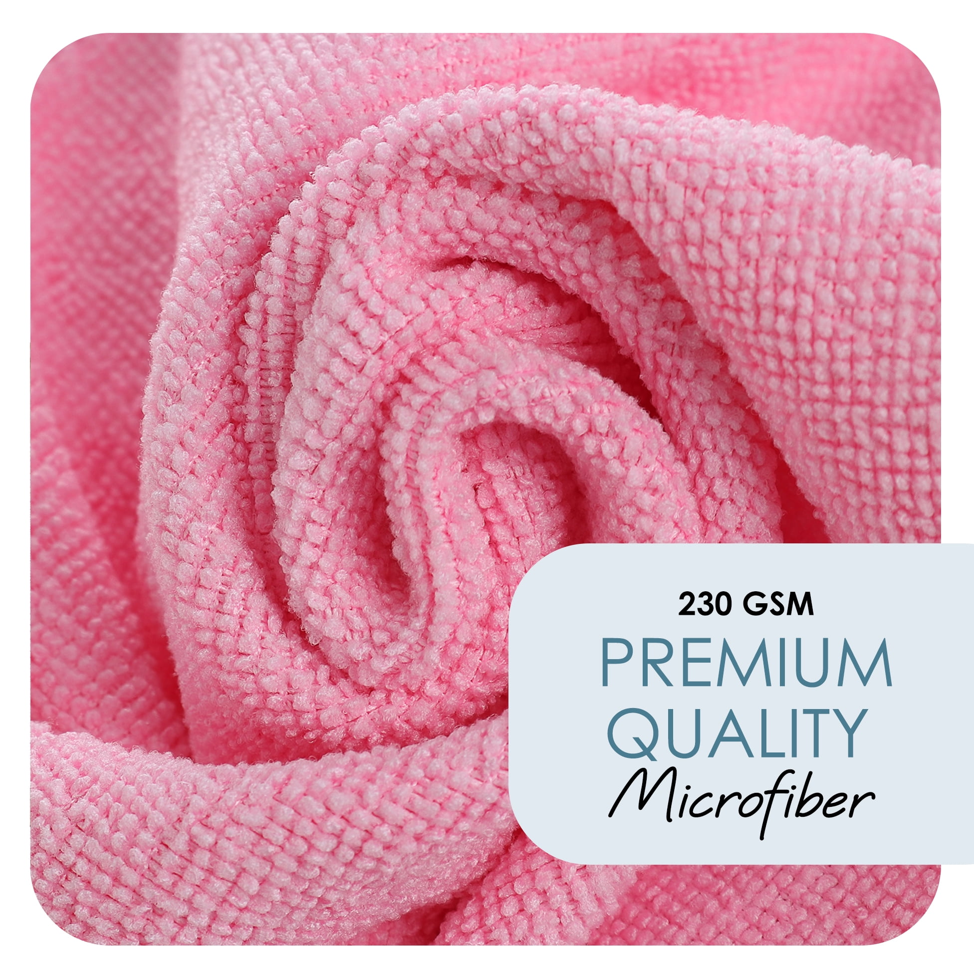 LammaLoe Microfiber Cleaning Cloths, Super Absorbent Cleaning Rags & Car Towels Lint Free, 12x12 Multi-Purpose, 48 Pack, Pink