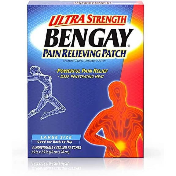 BENGAY Ultra Strength Pain Relieving Patches Large Size 4 Each (Pack Of 4)
