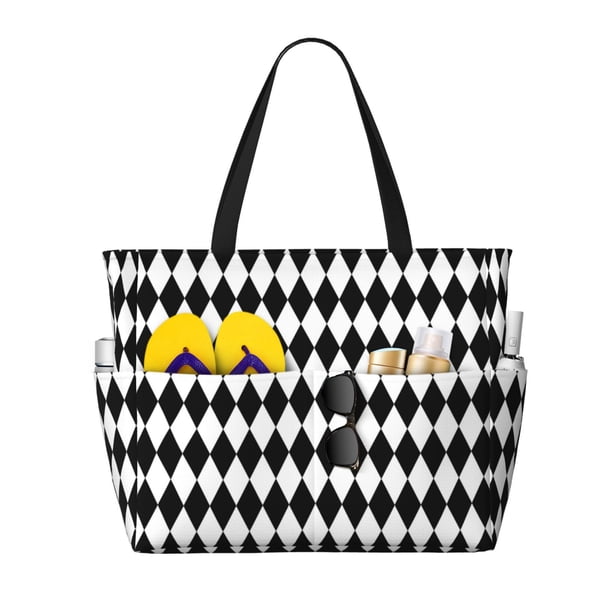 Fotbe Black And White Diamonds Bolsa de Viaje para Playa - Resistente al Agua, Bolsa Tote de Gran Capacidad y Ligera con 7 Bolsillos para Mujeres y Hombres