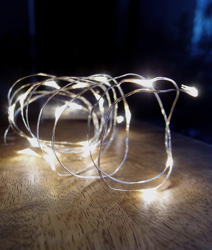 6ft, Battery Operated 20 White LED Fairy String Lights Wire 