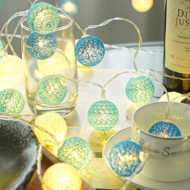 Guirnalda de luces de algodón FloreceBien: guirnalda de luces de algodón de 20 LED y 6,5 pies, fuente de alimentación USB, mini guirnalda de luces con forma de globo para dormitorio y fiesta