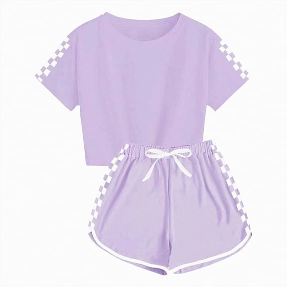 Kaprioy Kids Summer Sport T-Shirt and Shorts Set Plaid Print Clothing Sets Tracksuit