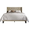 thumbnail image 3 of Home Design Medford Twin Tufted Upholstered Panel Bed with Wingback Headboard and Button Tufting, Dark Beige, Easy Assembly, 3 of 5