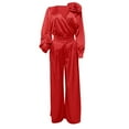 thumbnail image 5 of Aihuaihua Women's Satin 2 Piece Outfits Elegant V-Neck Long Sleeve Tops and Wide Leg Pants Sets Formal Clothes for Work Wedding Red, 5 of 5