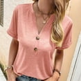 thumbnail image 5 of Baqcunre T Shirts For Women Women Elegant Casual Shirt Fashion Button Neck Short Sleeve Tops Simple Solid Shirt Workout Tops For Women Womens Blouses Pink S, 5 of 9