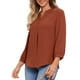 thumbnail image 4 of CAMISA DE BOTONES V DE INSPIRACIÓN CHIC PARA MUJERES CON MANGAS 3/4 Y DETALLE PLEAT, BLUSA CASUAL TALLA XS ROJO LADRILLO, 4 of 6