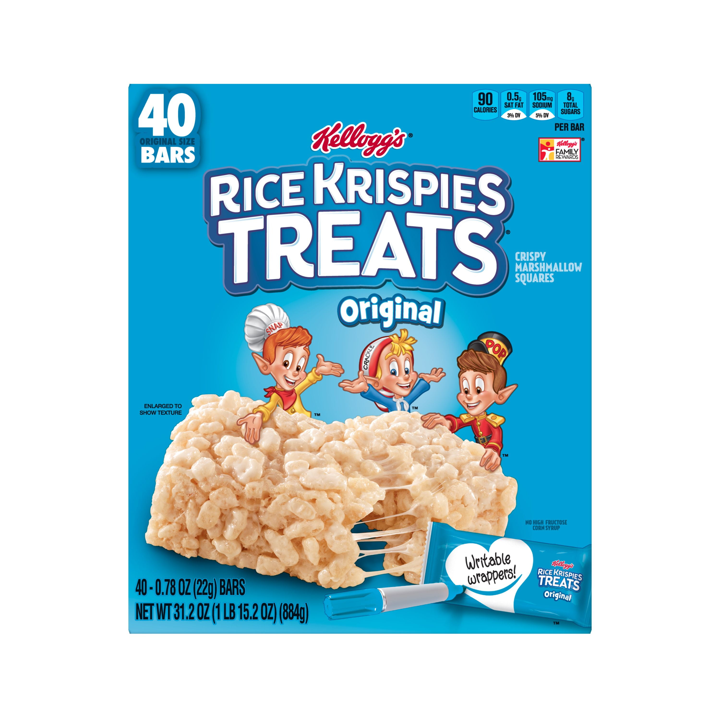 Kellogg S Rice Krispies Treats Bars Crispy Marshmallow Square Snacks Original Snacking 40ct 31 2oz Walmart Com Walmart Com