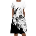 thumbnail image 2 of Sakmal Summer Dresses for Women 2024 Trendy Mid-Length White Crew Neck Basic Floral Short Sleeve Shift Dress, 2 of 5