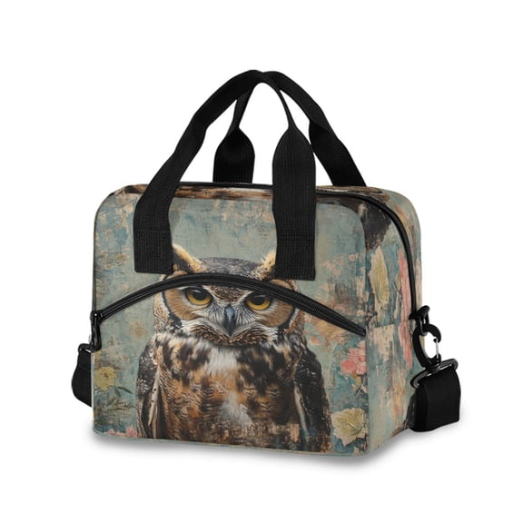 Lunch Bag Portable Crossbody Meal Bag Cooler Bag Insulated Lunch Bag Food Bag Handheld & Crossbody Design Gray Owl