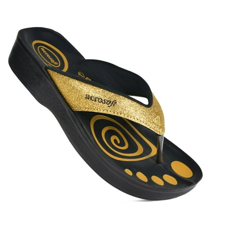 

Aerosoft Glitter Thong Beach Summer Arch Support Flip Flops for Women