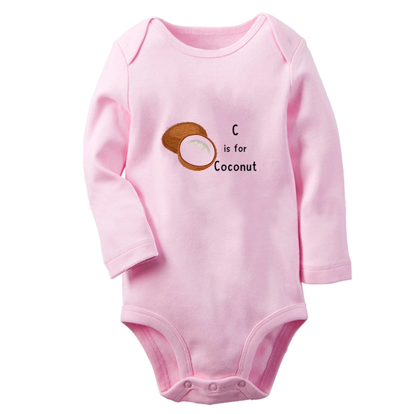 iDzn C is For Coconut Funny Rompers, Newborn Baby Unisex Bodysuits, Infant Jumpsuits, Toddler Kids Long Sleeve Oufits (Pink, 0-6 Months)