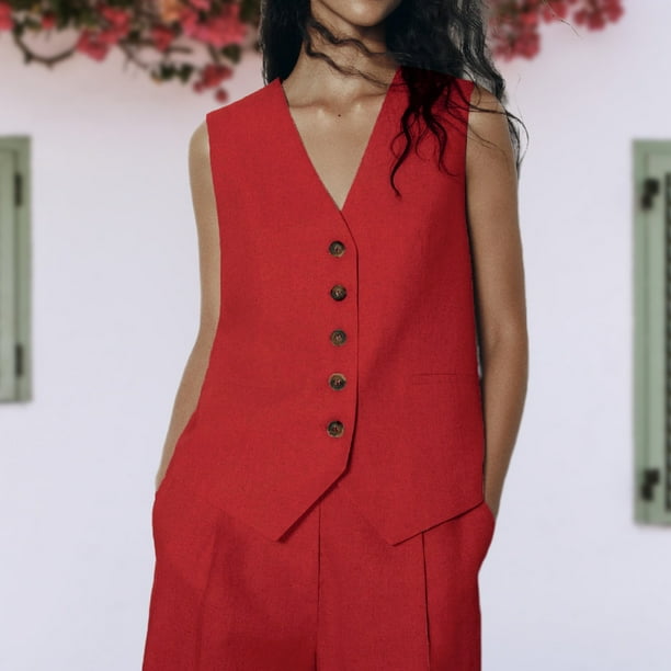 Chaleco Chalecos con botones para mujer comodo ajustado elegante chaleco rojo L Kuymtek Rojo T L para Mujer Walmart en linea
