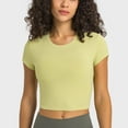 thumbnail image 4 of SWSMCLT Women's Short Sleeve T Shirt Crop Top Running Crew Neck Workout Shirt Fitted Summer Basic Cool Fall Green 12, 4 of 4
