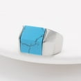thumbnail image 4 of PAMTIER Unisex Stainless Steel Vintage Simple Geometry Fold Square Cut Simulated Turquoise Gemstone Biker Ring Wedding Band Silver Size 12, 4 of 6