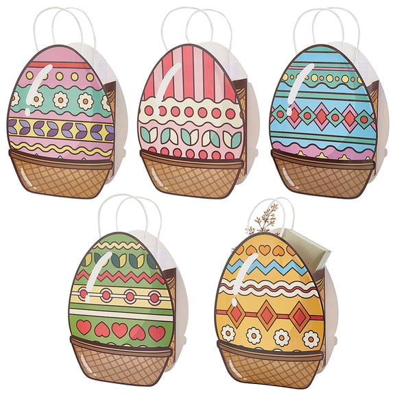 1Bag 5pcs 5 colors Easter Egg Shaped Paper Bags Candy Treat Bags with Handles for Gift Storage Mixed Color 37.5cm Bag: 30.5x20.8x9cm 1pc/color
