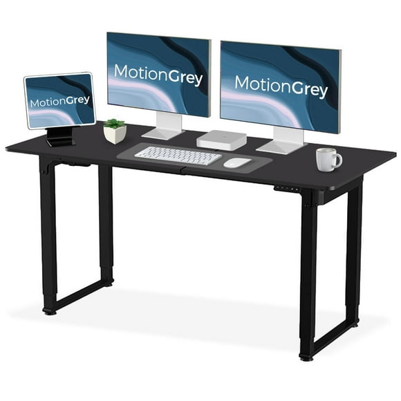 MotionGrey - Ergo2 Pro Adjustable Electric Standing Desk with Memory Settings - 55" x 28" Black Top Black Frame - Ergonomic Desk for Home and Office