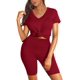 thumbnail image 1 of Trajes de dos piezas para mujer Conjunto de pantalones cortos de motociclista con cuello en V de manga corta Adepaton HMYH032-3, 1 of 1