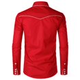 thumbnail image 4 of WTOBBY Men's Embroidered Long Sleeve Shirt Casual Turn-Down Collar Button Front Quality Cotton Blend Business Casual Office Wear Slim Fit Dress Top,Red M, 4 of 5