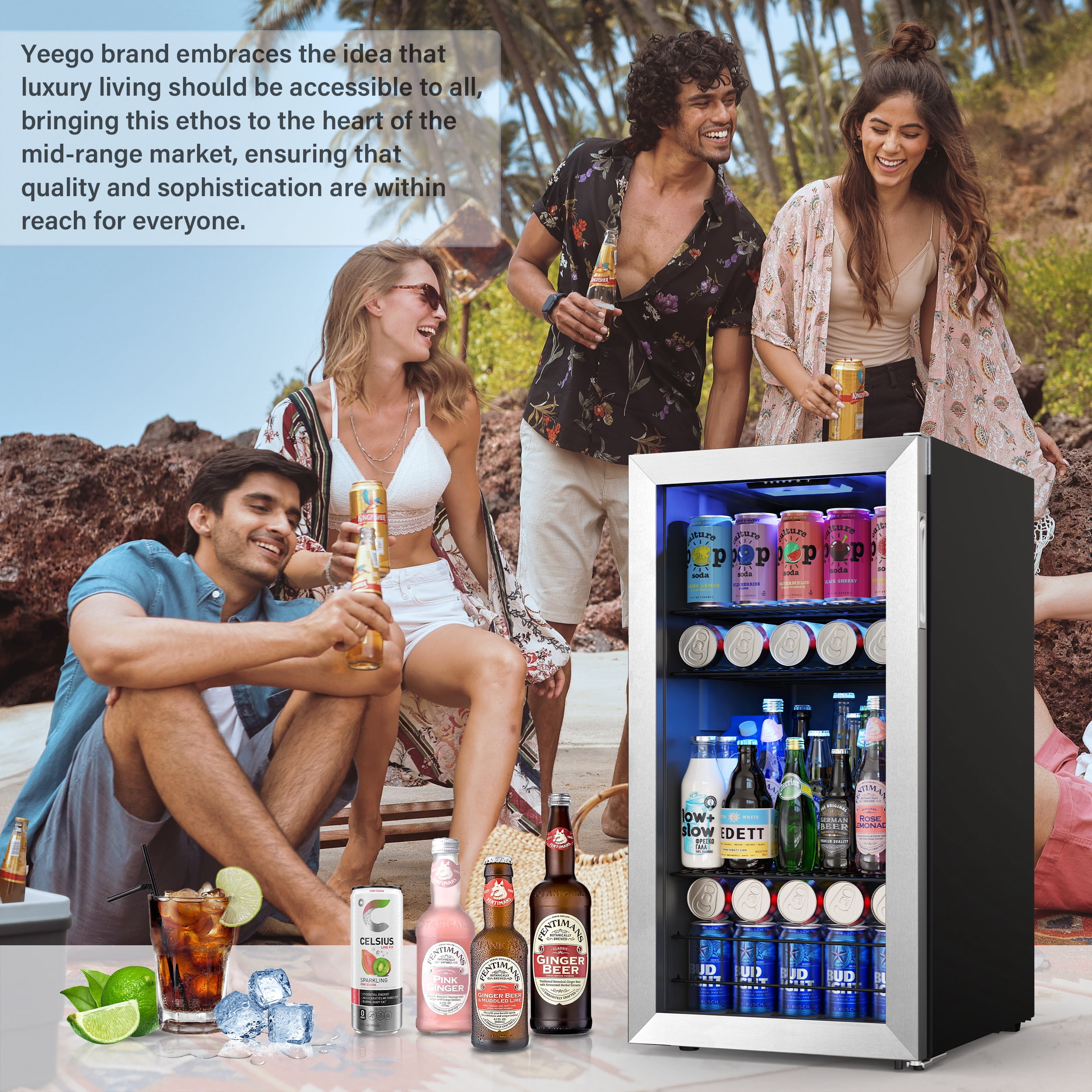 Yeego Beverage Cooler, Freestanding Beverage Refrigerator with Glass Door, 190-242 Can, 2Pack