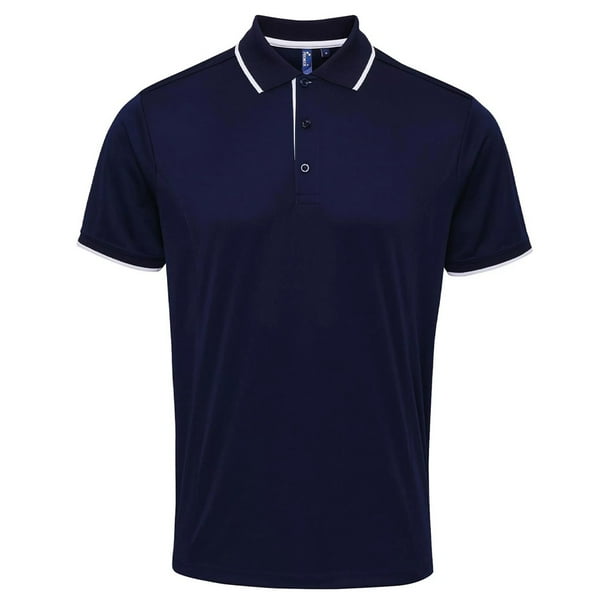 Premier - Polo Coolchecker Contraste de Pique para Hombre (Marino, Blanco)