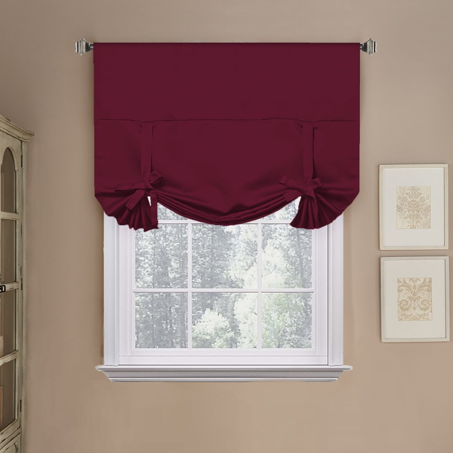 Room Darkening Short Roman Window Curtain Tie-up Kitchen Shade Solid lku 