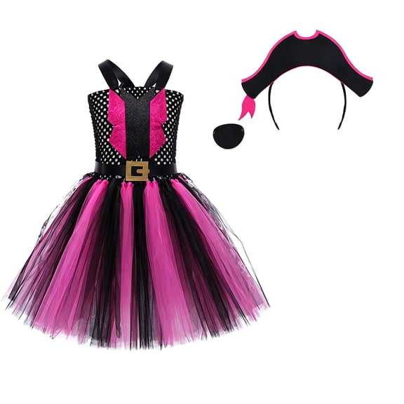 Caribbean Pirate Mesh Princess Dress Cosplay Costume with Tutu Skirt for Youth Stage Performance and Halloween Party Dress Up Outfit