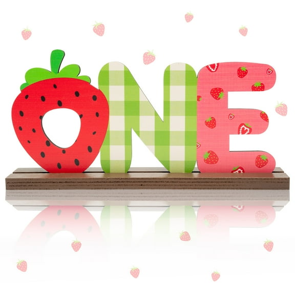 GROBRO7 Strawberry One Letter Sign Ornament Colorful Wooden Ornament Desktop Centrepiece for 1-Year-Old Baby Birthday Party